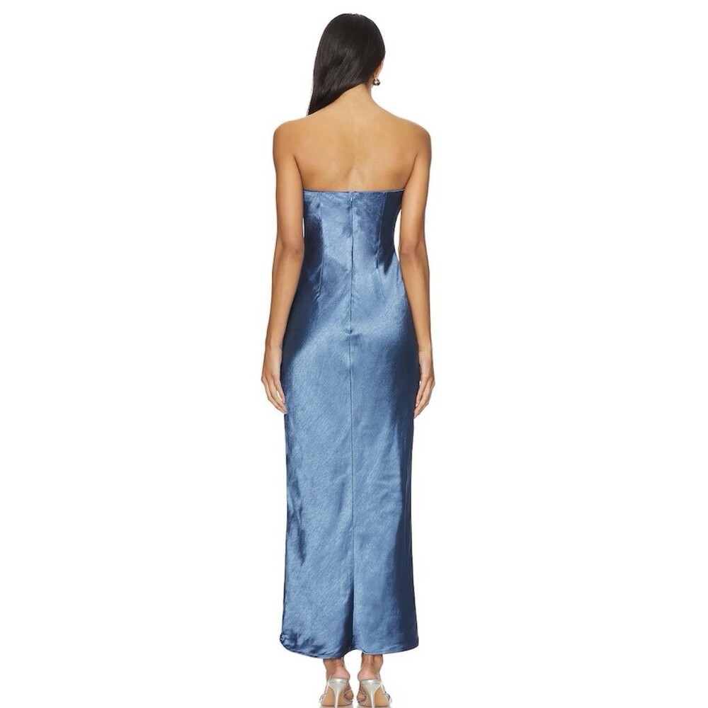 Strapless Satin Slip Dress in Blue - Picture 3 of 12